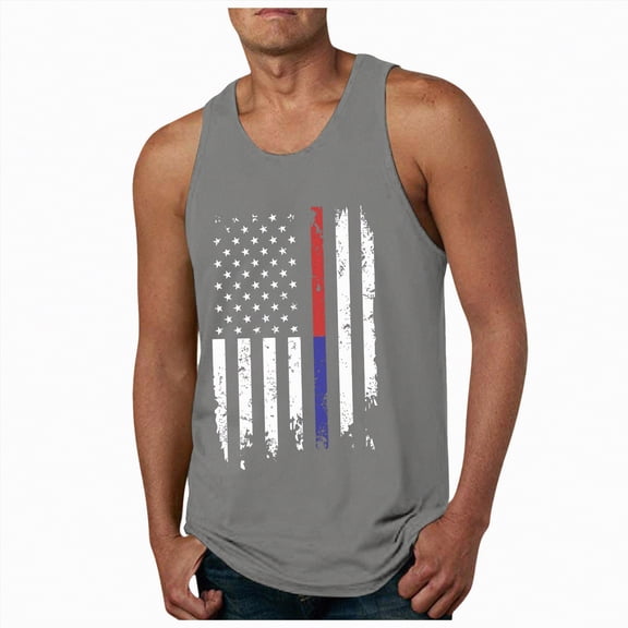 TOWED22 Mens Tank Tops Workout Fashion Printed Relaxed Round Neck Sleeveless Tops Summer Basic Vest(Grey,L)