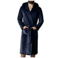thumbnail image 1 of TOWED22 Mens Terry Bath Robe, Plush Hooded Cotton Cloth Knee-Length Robes for Spa, Shower, Soft Towel Bathrobes with Pockets(A01-Blue,XXL), 1 of 5