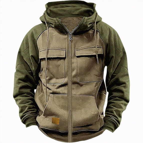 TOWED22 Mens Zip Up Hooded Sweatshirt Casual Knit Hoodies Fashion Drawstring Sweatshirts with Pockets(Khaki,M)