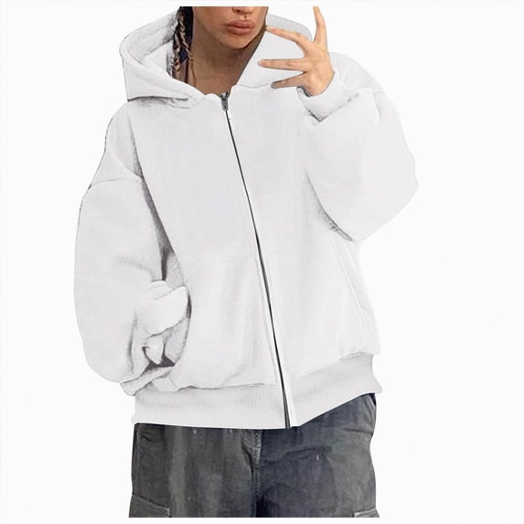TOWED22 Mens Zip Up Hoodie Fleece Zipper Hooded Jacket Sweatshirt Lightweight with Pockets Long Sleeve Solid Color Drawstring Hoodies,White,M