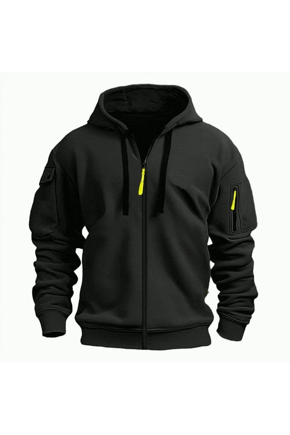 Mens Zip Up Hoodie Long Sleeve Fleece Casual Hooded Sweatshirts Athletic Full Zip Jacket with Pockets(Black,XL)