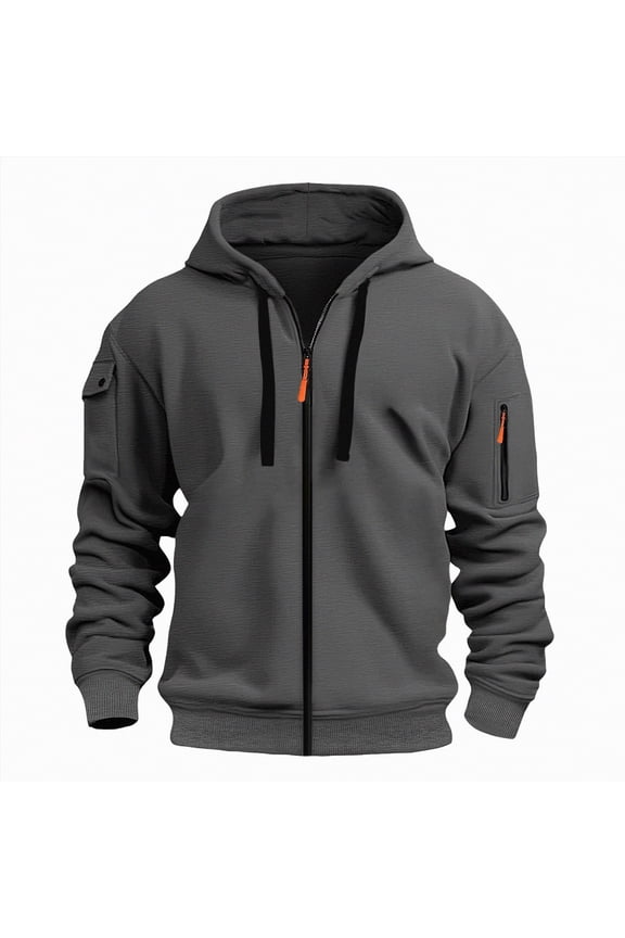 Mens Zip Up Hoodie Long Sleeve Fleece Casual Hooded Sweatshirts Athletic Full Zip Jacket with Pockets(Dark Gray,4XL)