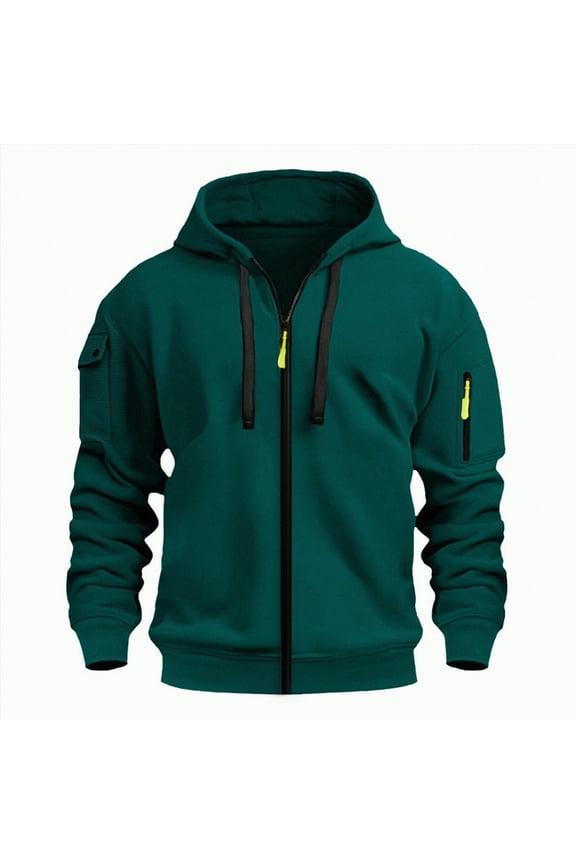 Mens Zip Up Hoodie Long Sleeve Fleece Casual Hooded Sweatshirts Athletic Full Zip Jacket with Pockets(Dark Green,L)