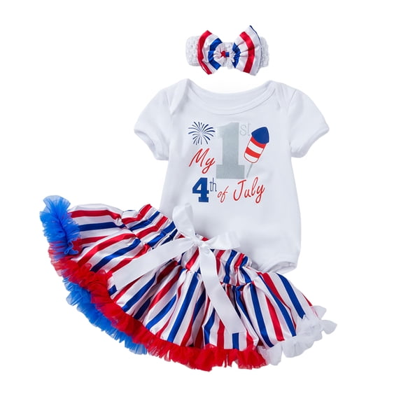 TOWED22 My 1st 4th Of July Baby Girl Outfits Newborn Clothes Ruffled Romper American Flag Infant Dress Headband 0-18 Months(Watermelon Red,12-18 M)