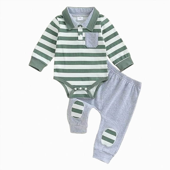 TOWED22 Newborn Baby Boy Clothes Button Long Sleeve Romper Bodysuit Pants Set Infant Soft Waffle Fall Winter Outfit,Dark Green,6-9 M