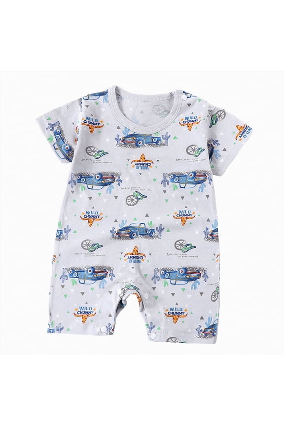 Newborn Baby Boy Easter Outfit Short Sleeve Print Jumpsuit Newborn Summer Romper Shortalls Blue,12-18 M
