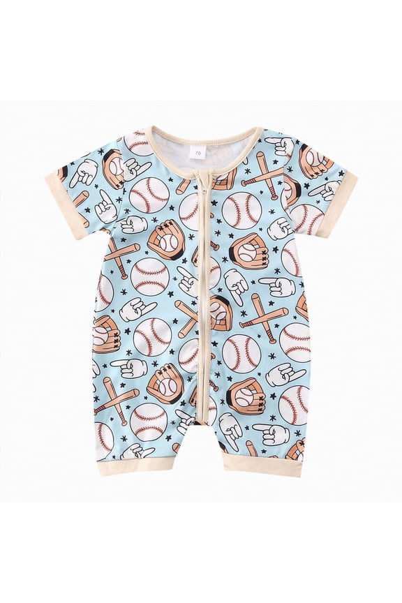 Newborn Baby Boy Girl Summer Short Jumpsuit Cattle Print One Piece Romper Bodysuit Basic One Piece Outfit Blue,0-3 M
