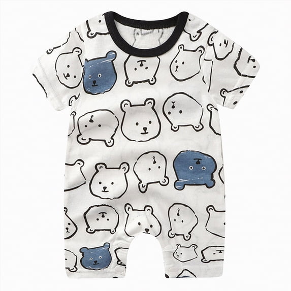 TOWED22 Newborn Baby Boy Summer Clothes Print Short Sleeve Romper Cotton One Piece Bodysuit Jumpsuit 0-18M Blue,18-24 M