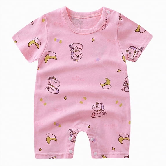 TOWED22 Newborn Baby Boy Summer Clothes Print Short Sleeve Romper Cotton One Piece Bodysuit Jumpsuit 0-18M Pink,12-18 M