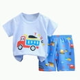 thumbnail image 1 of TOWED22 Newborn Baby Boy Summer Clothes Short Sleeve Color Block Front Pocket T-Shirt Top Shorts 2Pcs Casual Outfit(Light Blue,4-5 Y), 1 of 4