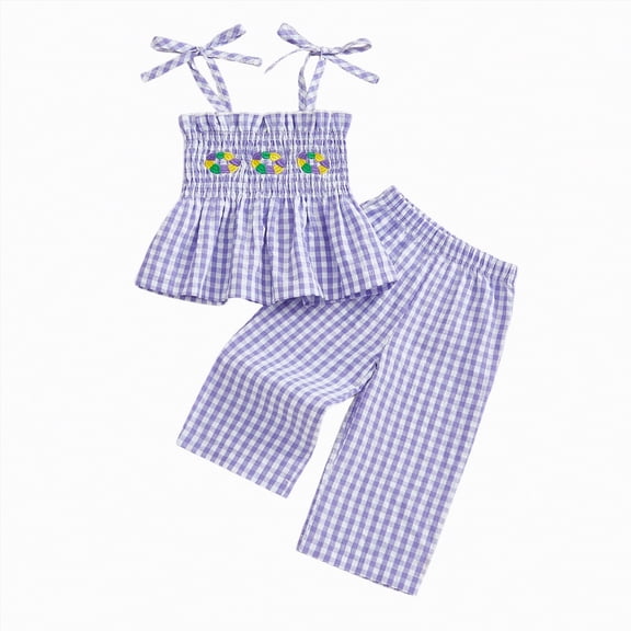 TOWED22 Newborn Baby Girl Clothes 2 Piece Outfits Sleeveless Floral Crop Top Wide Leg Long Pants Summer Set(Purple,3-4 Y)