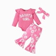 thumbnail image 1 of TOWED22 Newborn Baby Girl Clothes 3pcs Infant Rib Frill Long Sleeve Romper Flared Pants Headband Set Fall Winter Outfits,0-3 M, 1 of 7