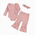 thumbnail image 1 of TOWED22 Newborn Baby Girl Clothes 3pcs Rib Frill Long Sleeve Romper Flared Pants Headband Set Fall Winter Outfits,1-3 M, 1 of 5