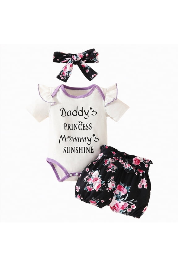 Newborn Baby Girl Clothes Daisy Print Shorts Sleeve Romper Ruffle Bloomer Shorts Headband Set Infant Summer Outfits White,12-18 M