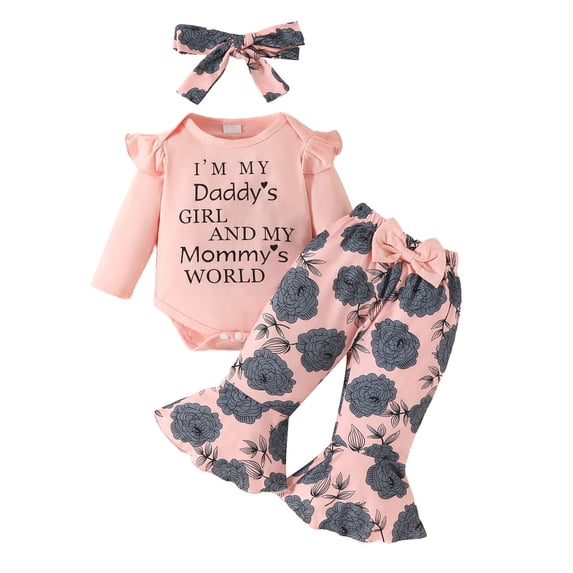 TOWED22 Newborn Baby Girl Clothes Fall Rib Knit Romper Pants Set Headband 3Pcs Infant Winter Outfits,Color: Red,Size:0-3 M