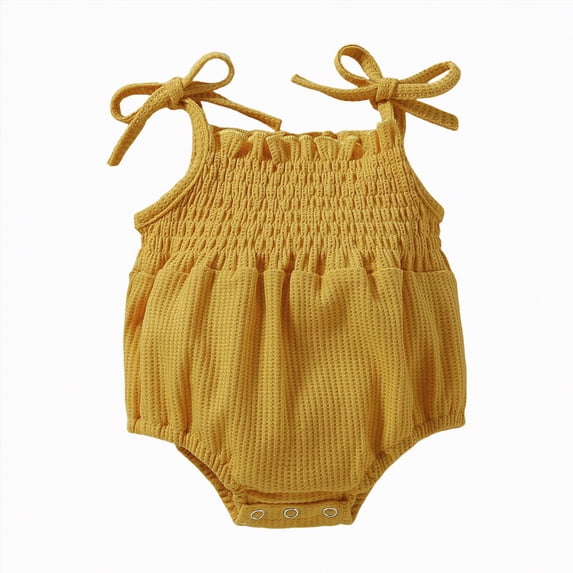 TOWED22 Newborn Baby Girl Clothes Floral Bunny Print Smocked Sleeveless Romper Summer Bodysuit Cute Baby Outfit Yellow,0-3 M