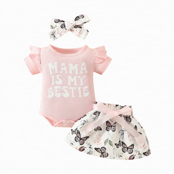 TOWED22 Newborn Baby Girl Clothes Goose Outfit Embroidery Waffle Sleeveless Romper Shorts Set Headband Infant Summer outfit Pink,12-18 M