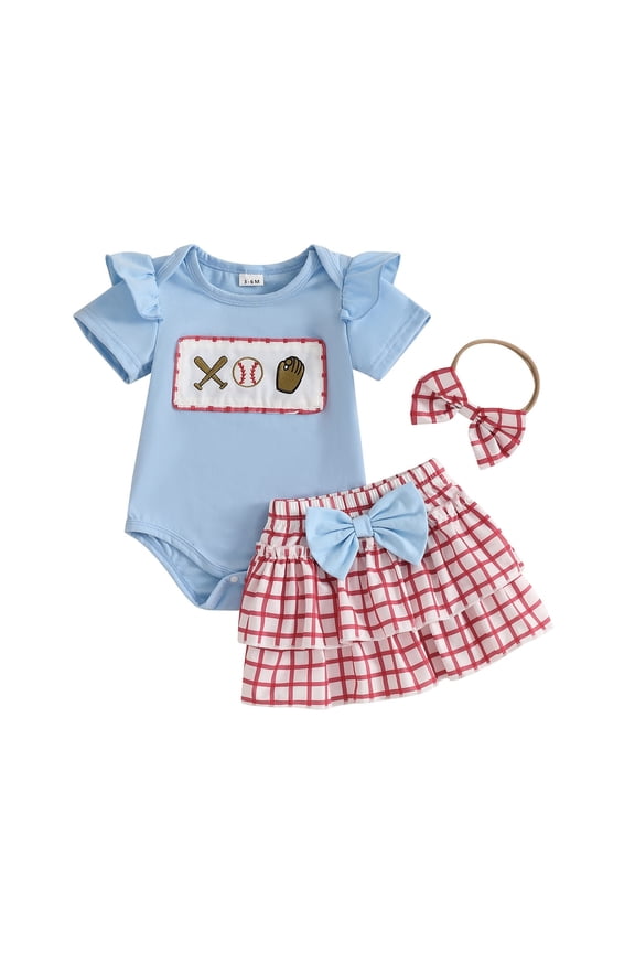 Newborn Baby Girl Clothes Mama's Girl Short Sleeve Romper Flower Ruffle Shorts Headband Set 3Pcs Summer Outfits(Blazer,12-18 M)