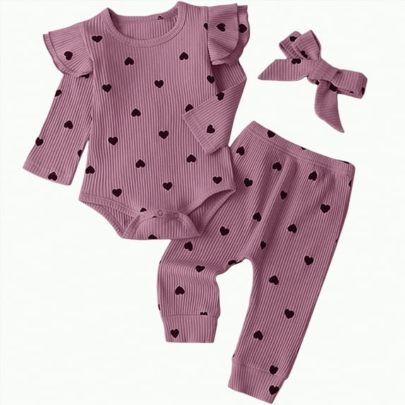 TOWED22 Newborn Baby Girl Clothes Outfits Infant Romper Ruffle Floral Pants Cute Toddler Baby Girl Clothes Set(Purple,6-9 M)