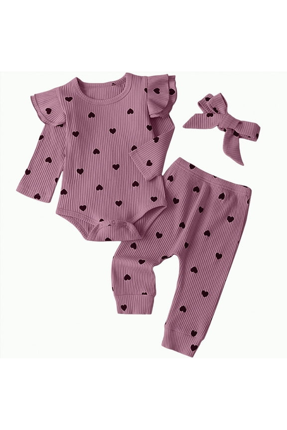 Newborn Baby Girl Clothes Outfits Infant Romper Ruffle Floral Pants Cute Toddler Baby Girl Clothes Set(Purple,6-9 M)
