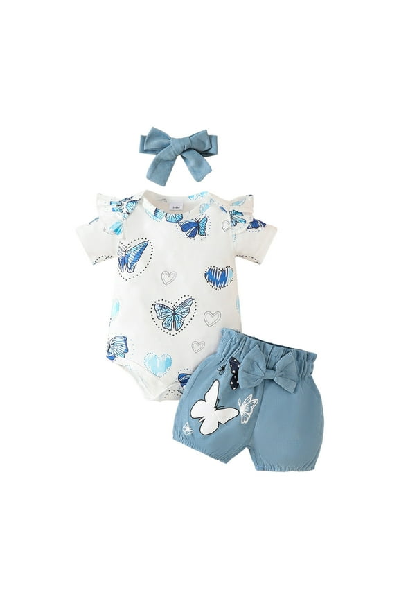 Newborn Baby Girl Clothes Set Bear/Cow Embroidery Bodysuit Romper Infant Bow Shorts Summer Outfits(Blazer,0-3 M)