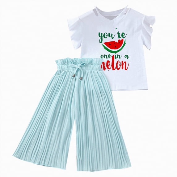 TOWED22 Newborn Baby Girl Clothes Sleeveless Ruffle Halter Tops with Lace Hem Long Pants 2pcs Outfits Set(Sky Blue,6-7 Y)