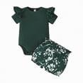 thumbnail image 1 of TOWED22 Newborn Baby Girl Clothes Summer Knit Ribbed Floral Print Short Sleeve Romper Shorts Headband Outfit Set(Dark Green,6-9 M), 1 of 8