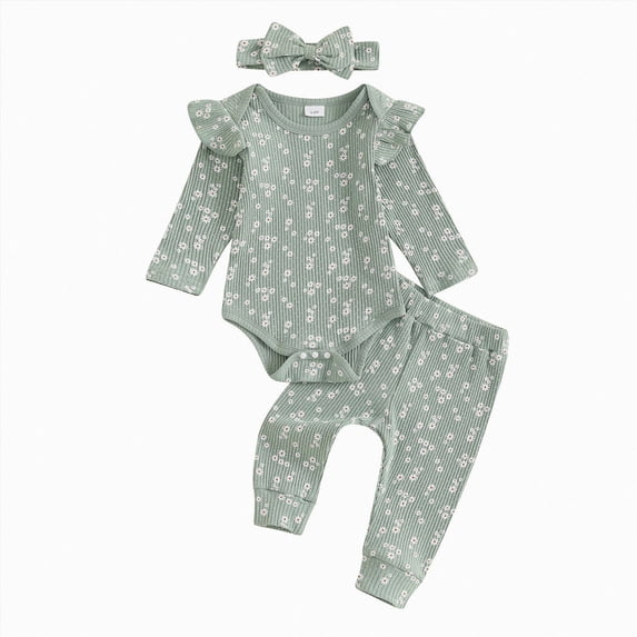 TOWED22 Newborn Baby Girl Fall Winter Clothes Cowgirl Ruffle Long Sleeve Romper + Jogger Pant 3Pcs Outfit Set,12-18 M