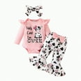 thumbnail image 1 of TOWED22 Newborn Baby Girl Outfits Flower Ribbed Ruffle Long Sleeve Romper Pant Headband 3Pcs Infant Fall Winter Clothes Set(Pink,9-12 M), 1 of 8