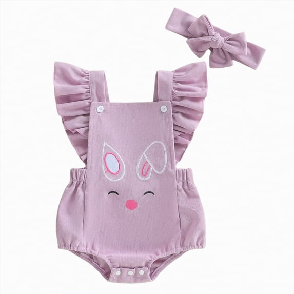 TOWED22 Newborn Baby Girl Summer Romper Dress Infant Fly Sleeve Flower Embroidery Mesh Tulle Skirt Hem Ribbed Bodysuit Purple,0-3 M