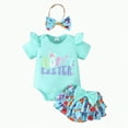 thumbnail image 1 of TOWED22 Newborn Baby Girls Clothes Summer Letters Print Girl Outfit Ruffle Romper Bow Tutu Shorts Headband 3Pcs Girl Outfits(Light Blue,12-18 M), 1 of 9
