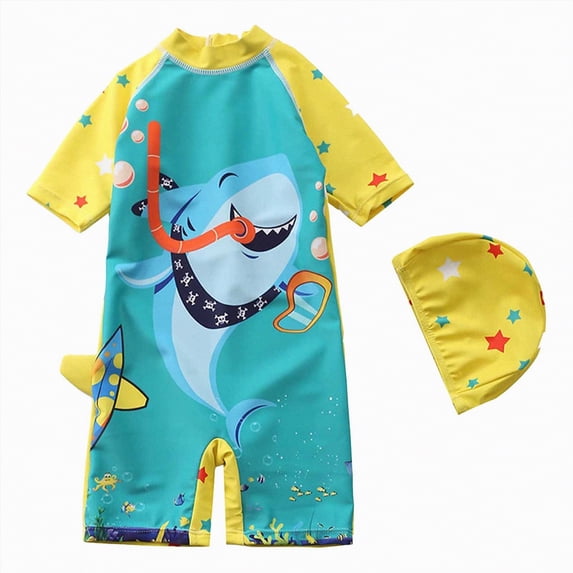 TOWED22 Newborn Infant Baby Boy Girls Shark One Piece Swimsuit Short Sleeve Zip Up Rash Guard Swimwear Sun Protection Bathing Suits Light Yellow,1-2 Y