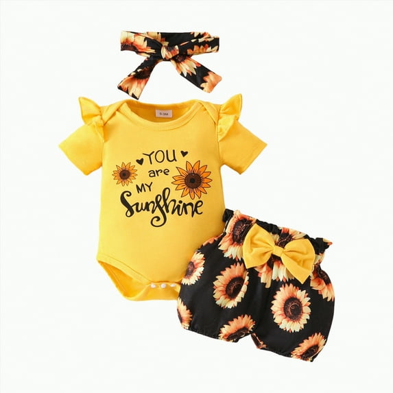 TOWED22 Newborn Infant Baby Girl Clothes Romper Shorts Set Floral Summer Outfits Cute Baby Girl Clothing(Yellow,3-6 M)