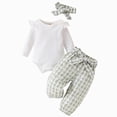 thumbnail image 1 of TOWED22 Newborn Infant Girl Fall Winter Clothes 3-Piece Set Long Sleeve Round Neck Romper Jumpsuit Ribbed Pants Headband Outfits Set(Light Green,18-24 M), 1 of 9