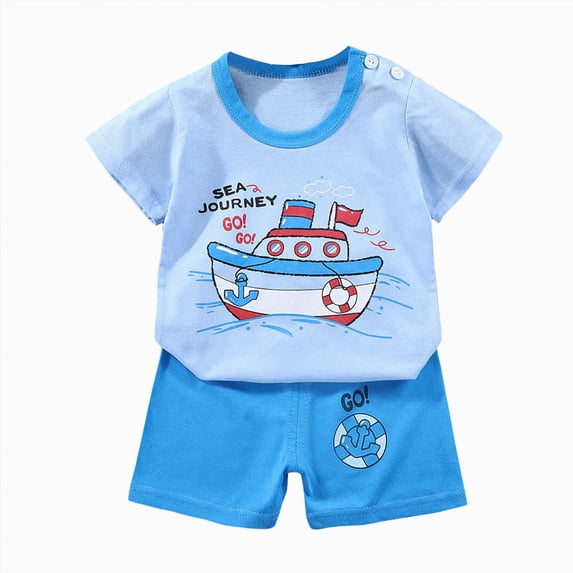 TOWED22 Newborn Infant Toddler Girls Boys Shorts Set 2 Piece Cute Print Short Sleeve T-Shirt and Shorts Sets Round Neck Tee Clothes(Sky Blue,7-8 Y)