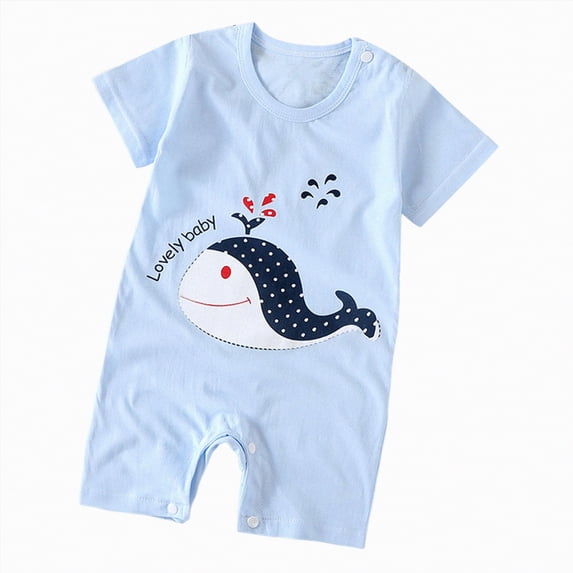 TOWED22 Newborn Short Sleeve Romper Print Jumpsuit Cotton Infant Clothes Baby Girl Boy One-Piece Outfit 0-12 Months Blue,18-24 M
