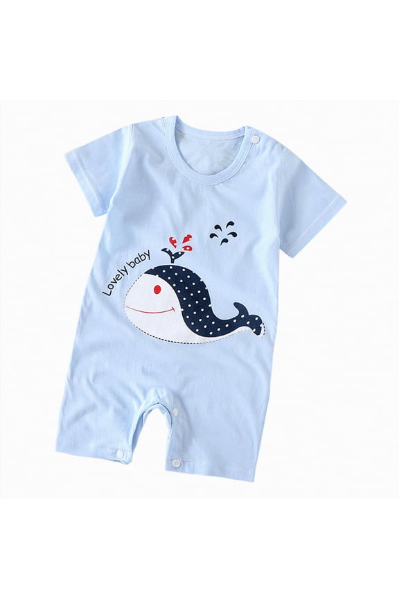 Newborn Short Sleeve Romper Print Jumpsuit Cotton Infant Clothes Baby Girl Boy One-Piece Outfit 0-12 Months Blue,6-12 M