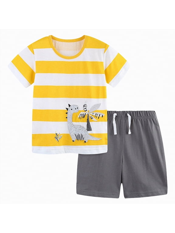Newborn Toddler Baby Boy Outfits 2 Pieces Cotton Short Sleeve Shirt Tee Little Bee Print Casual Pocket Rolled Shorts Clothes(Yellow,3-4 Y)