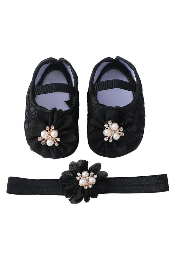 Non Slip Soft Rubber Sole Crib Sneaker Baby Girls Mary Jane Flats Bow Non-Slip Shoes for Summer 3.5,Black