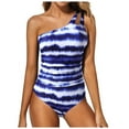 thumbnail image 1 of TOWED22 One Piece Swimsuit for Women One Shoulder Keyhole Bathing Suits Swim Top with Bottom Modest Swimwear（Dark Blue,L）, 1 of 8