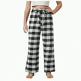 thumbnail image 1 of TOWED22 Pajama Pants for Boys Girls, Thick Flannel Kids Plaid Pajamas Lounge Pj Bottoms with Drawstring Pockets for Sleepwear(Black,10-11 Y), 1 of 9