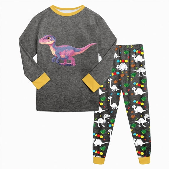 TOWED22 Pajamas For Kids Little Boys Pajamas Dinosaur Cotton 2 Piece Train Toddler Sleepwear Fall Winter Clothes Set 6-12 Months 12-24 Months 2t 3t 4t 5t 6t 7t 8t 9t Children,Dark Gray,8-9 Y