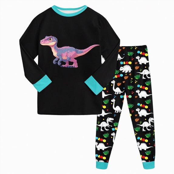 TOWED22 Pajamas For Kids Little Boys Pajamas Dinosaur Cotton 2 Piece Train Toddler Sleepwear Fall Winter Clothes Set 6-12 Months 12-24 Months 2t 3t 4t 5t 6t 7t 8t 9t Children,Black,7-8 Y