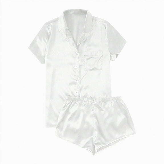 TOWED22 Pajamas Set for Women Short Sleeve Sleepwear Button Down Pjs Soft 2 Piece Lounge Sets(White,M)