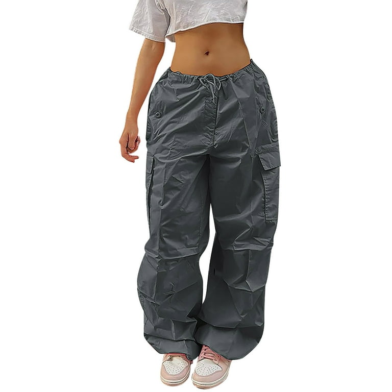 TOWED22 Parachute Pants for Women,Women's Cotton Sweatpants High Waist  Joggers Pant Workout Yoga Jogger Pants with Pockets Grey,X-S 