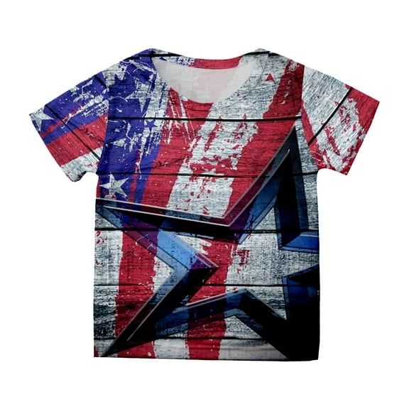 TOWED22 Patriotic Girls Tshirts 4th of July American Flag Short Sleeve Tops Tee for Kids Independence Day Celebration(Grey,6-7 Y)