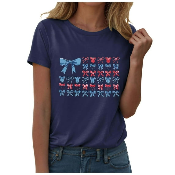 TOWED22 Patriotic Shirts July 4th Shirts for Women American Flag T-Shirts USA Fourth of July Casual Tee Top(Navy,XL)
