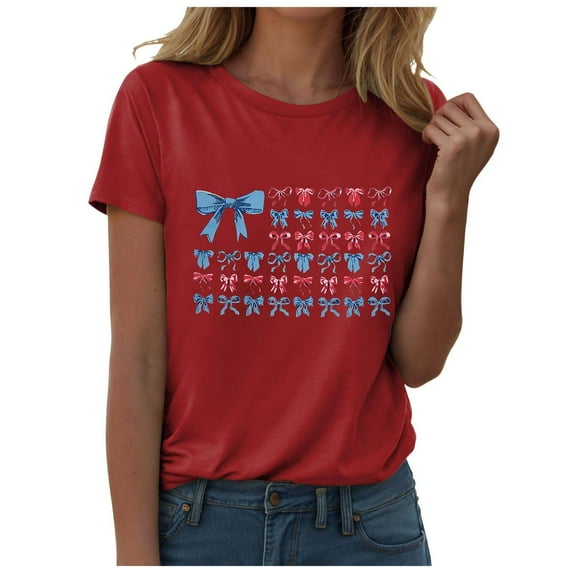 TOWED22 Patriotic Shirts July 4th Shirts for Women American Flag T-Shirts USA Fourth of July Casual Tee Top(Red,XXXL)