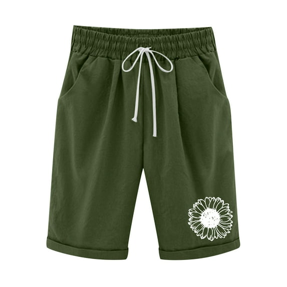 TOWED22 Plus Size Bermuda Shorts for Women Cotton Linen Fashion Drawstring Elastic Waist Solid Color Lounge Shorts(Army Green,M)