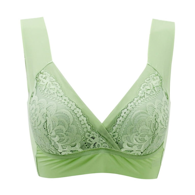 TOWED22 Plus Size Bras For Women,Women's Plus Size Lace Bra Full Coverage  Underwire Floral Unlined Bra,Green 